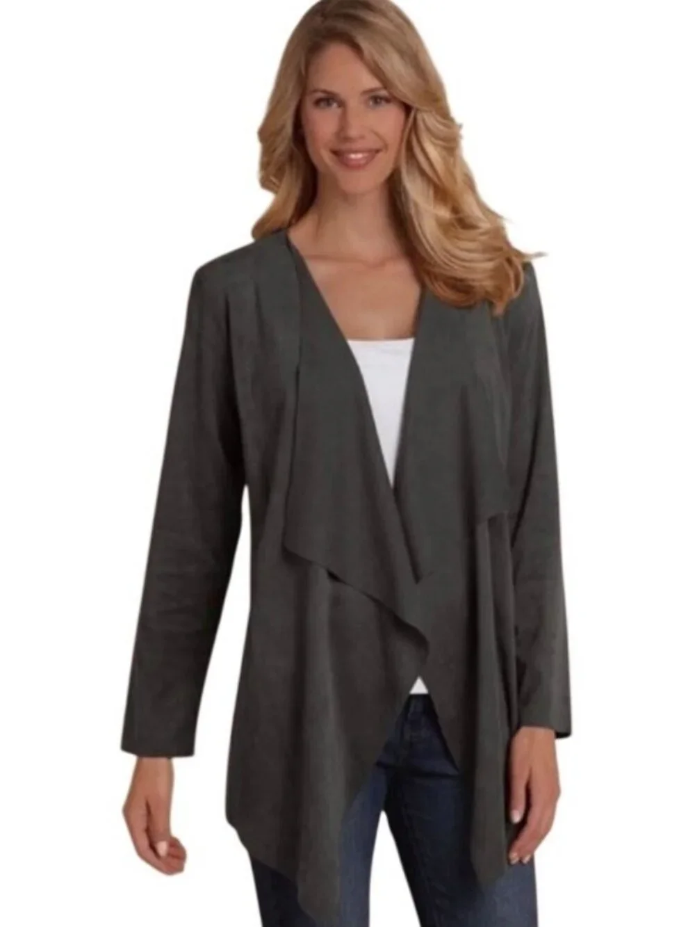 Soft Surroundings Women's Draped Cardigan XL Faux Suede Fall Fashion Open Front - Picture 1 of 12
